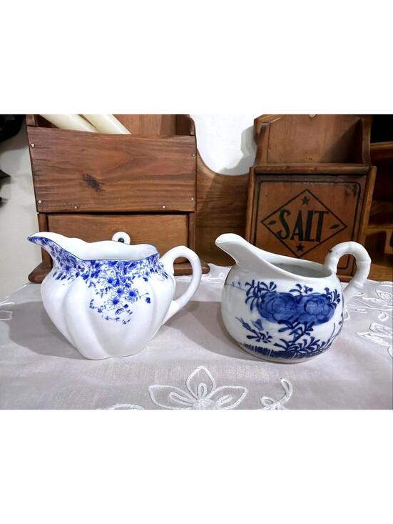 Shelley Other - VTG small Creamer pitchers lot 2 Blue Floral Bone china cottage primitive decor
